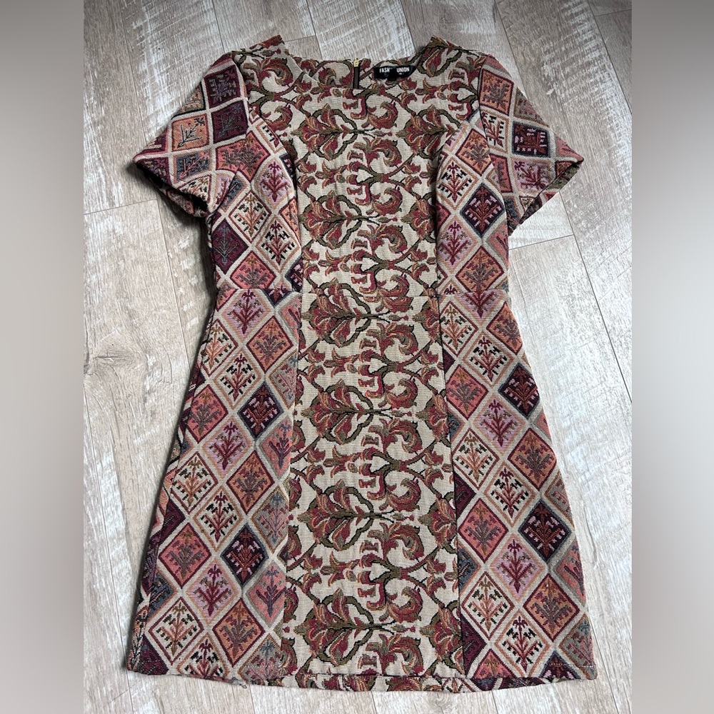 Fashion Union tapestry Fabric Mini Dress sz 6/Sm